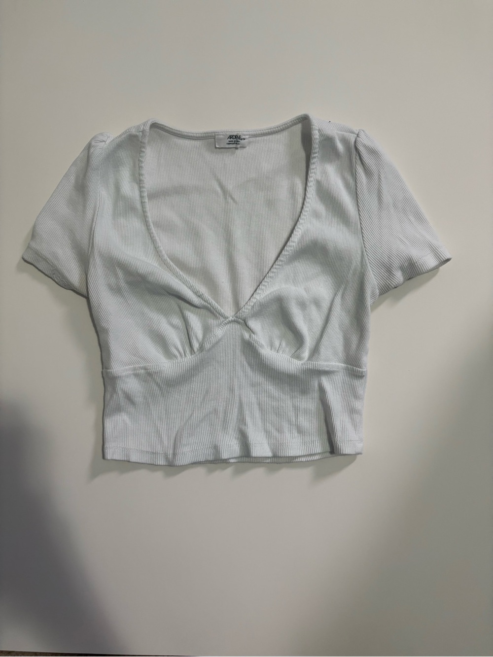 Ardene White Ribbed V-Neck Short Sleeve Crop Top